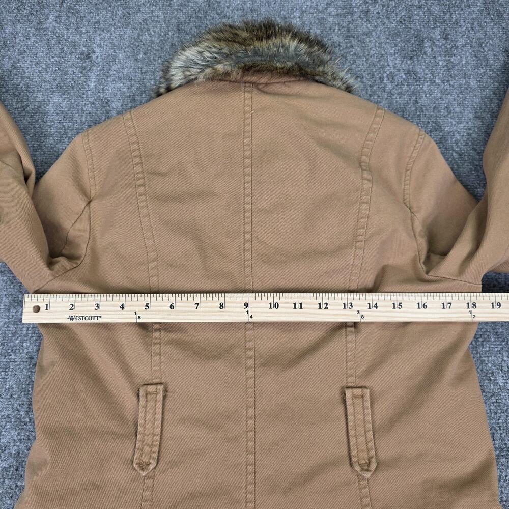 GAP Jacket Womens Medium Beige Faux Fur Collar Detachable Lining Twill Barn Coat - Picture 4 of 16